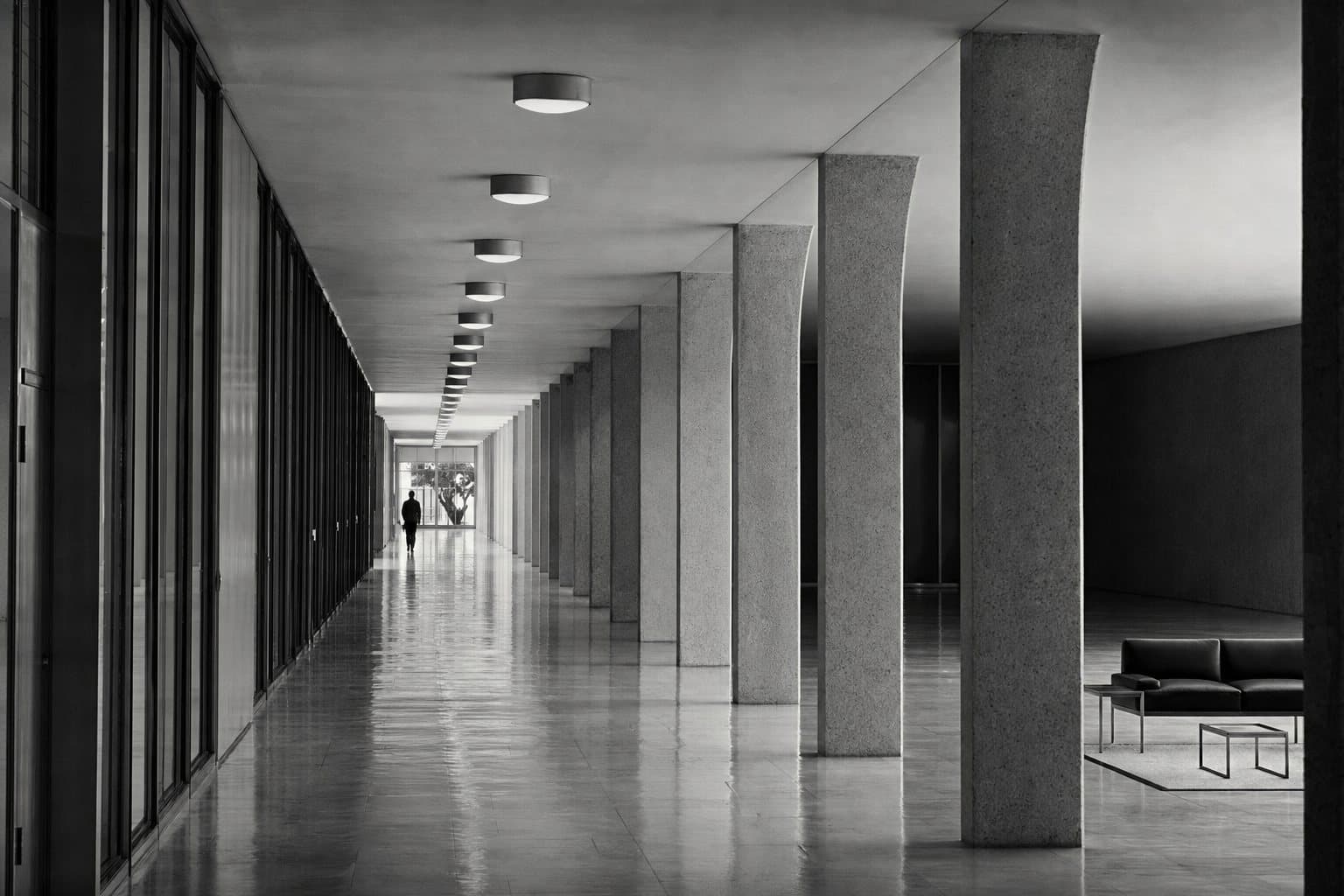 Long corridor of a modernist office building